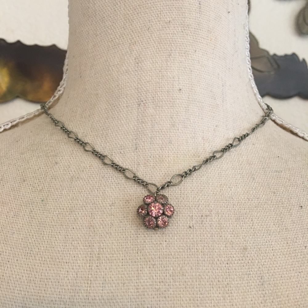 Vintage 80s pink rhinestone pendant on chain